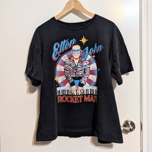 Elton John Rocket Man Graphic T Shirt Black Band Tee Official Merch L